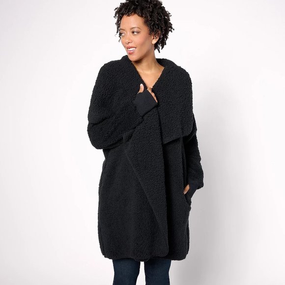 COZY Sherpa/Teddy Shawl Collar Button Coat - Picture 2 of 11